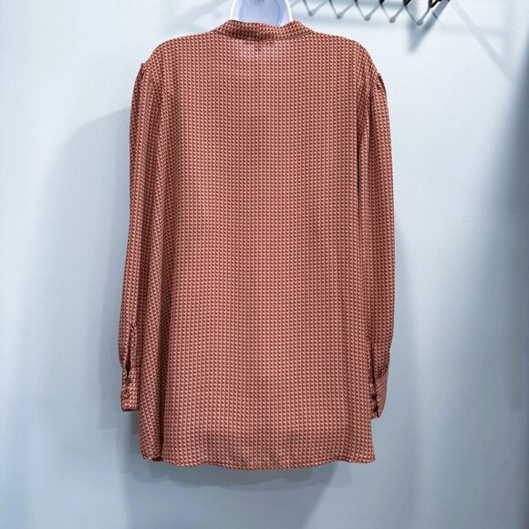 Adrianna Papell Tie Neck Popover Blouse Elegant Dusty Pink Geo Print Plus 2X NWT - Picture 7 of 12